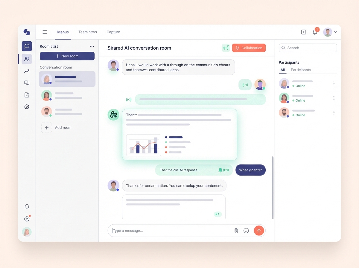 A shared ShareChat AI room with one conversation and several active participants